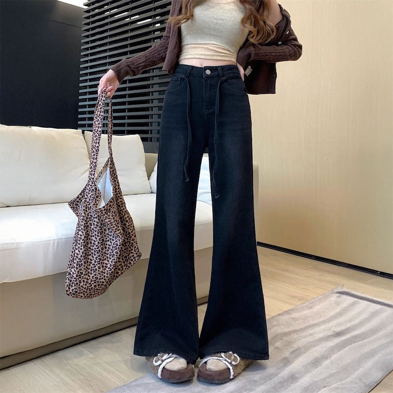 ウエストタイフレアデニム