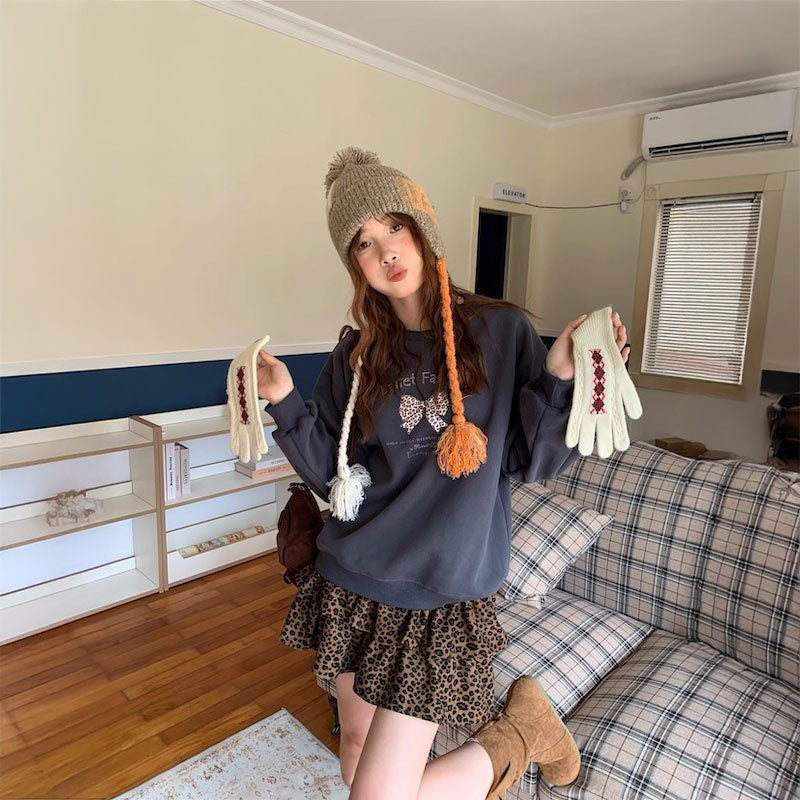 リボンレオパードスウェット