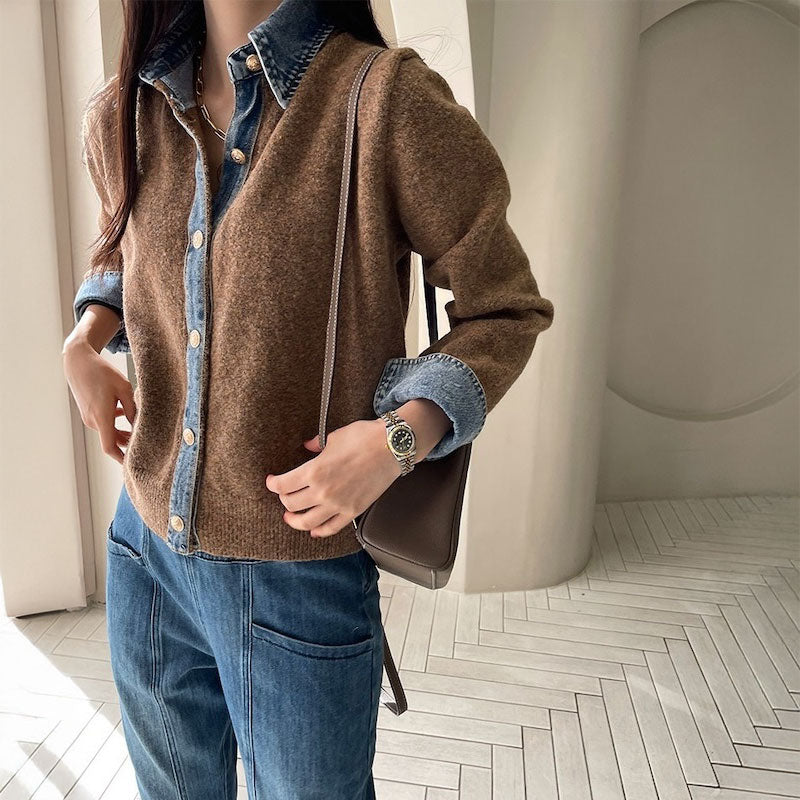 デニムアクセントニットブルゾン