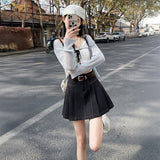 イージーベルトデニムプリーツスカート