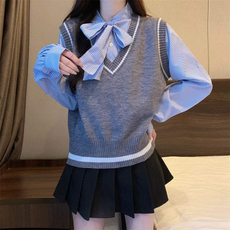 レイヤードベストボウタイシャツ