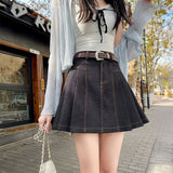 イージーベルトデニムプリーツスカート