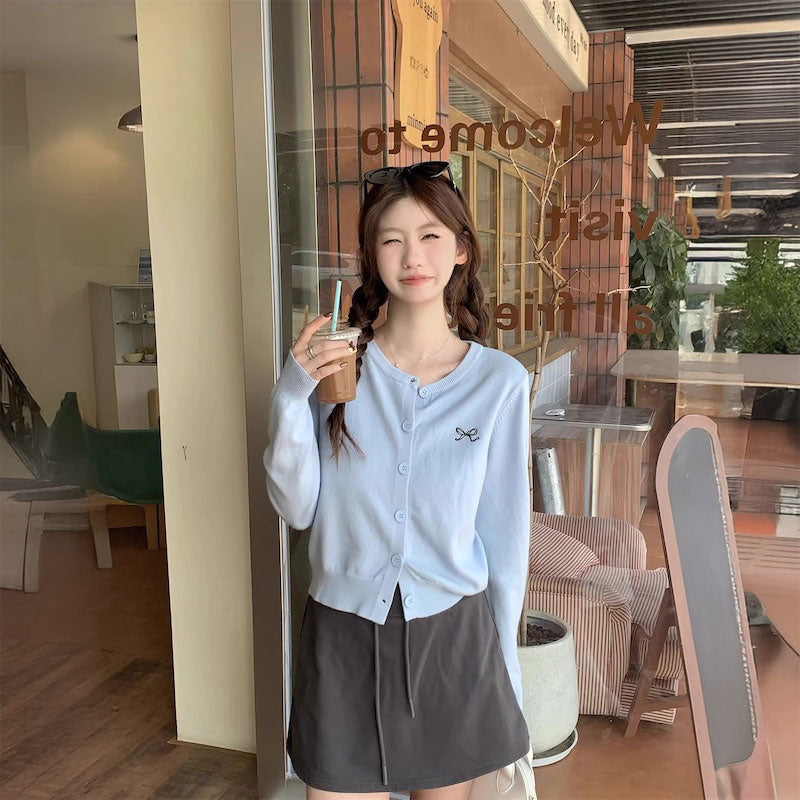 リボン刺繍カラーカーディガン