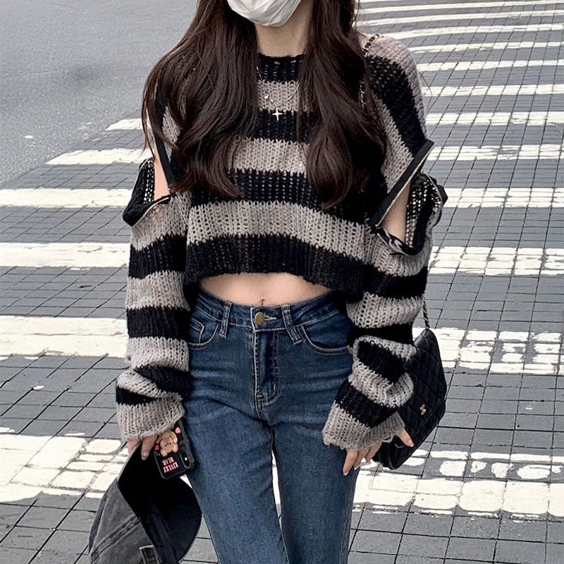 ショルダースリットボーダーニット