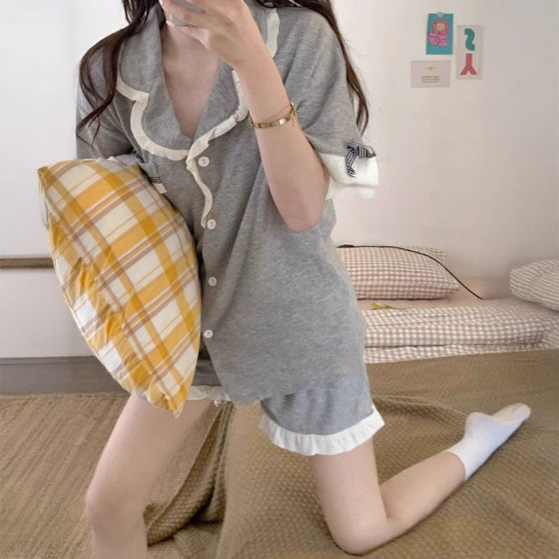 グレーフリルリボンルームウェア