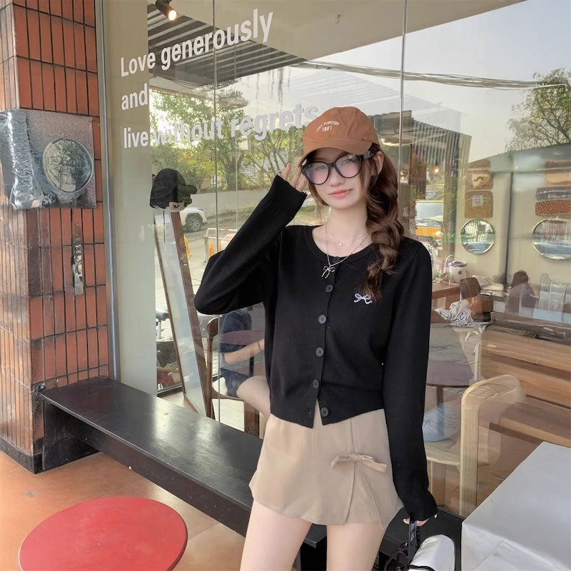 リボン刺繍カラーカーディガン