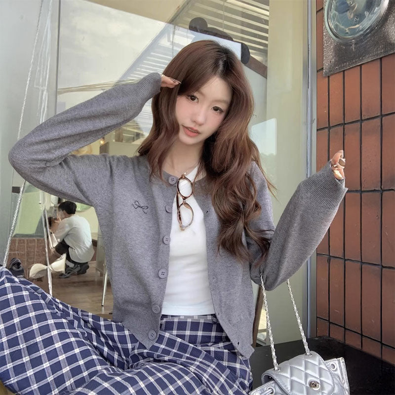 リボン刺繍カラーカーディガン