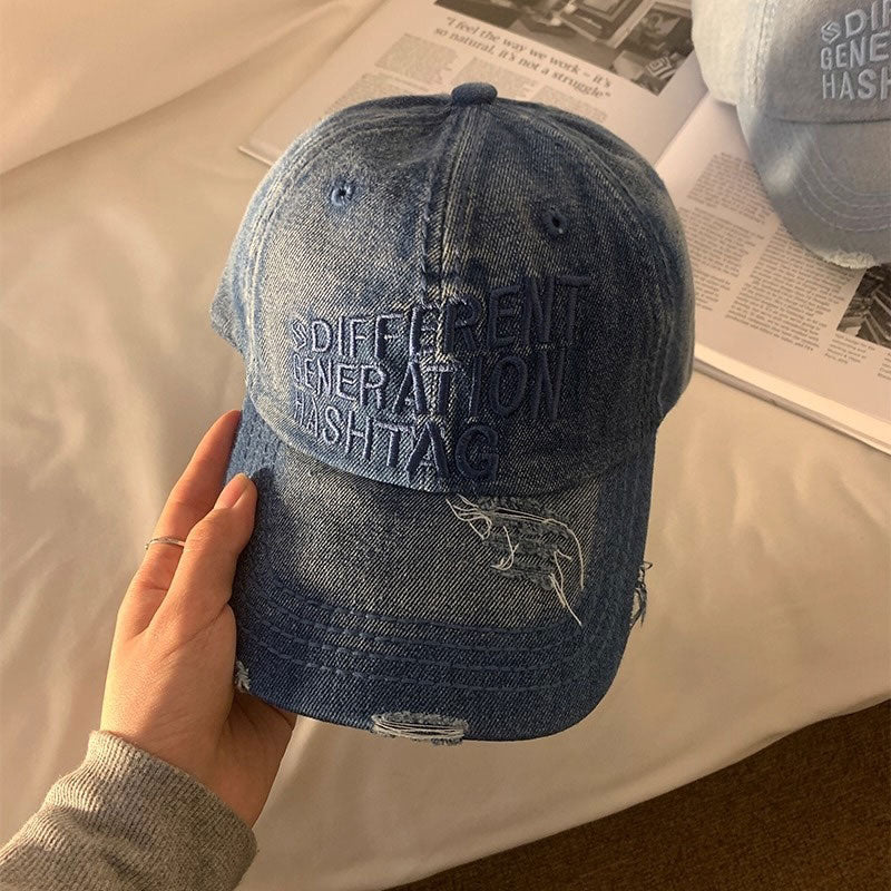 ダメージデニムロゴキャップ
