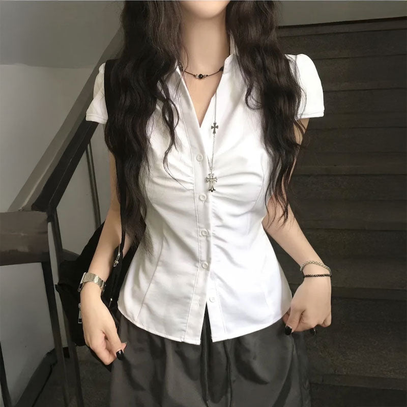 バックリボンギャザーシャツ