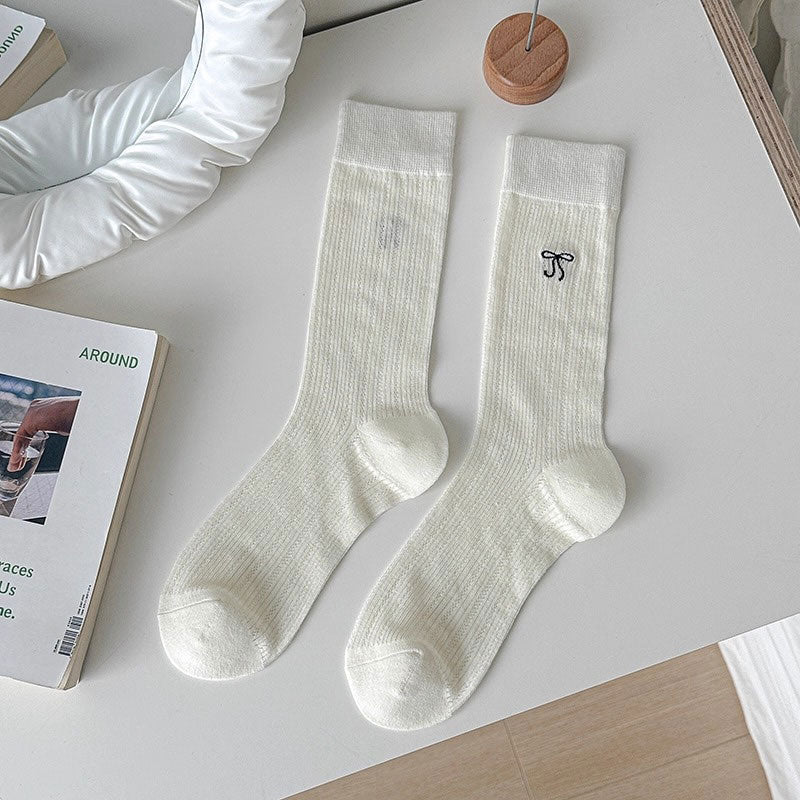 リボン刺繍ミドルソックス