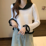 フリルカラーワッフルニット