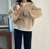 ハーフジップリブニット