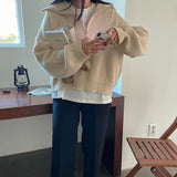 ハーフジップリブニット