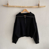 ハーフジップリブニット