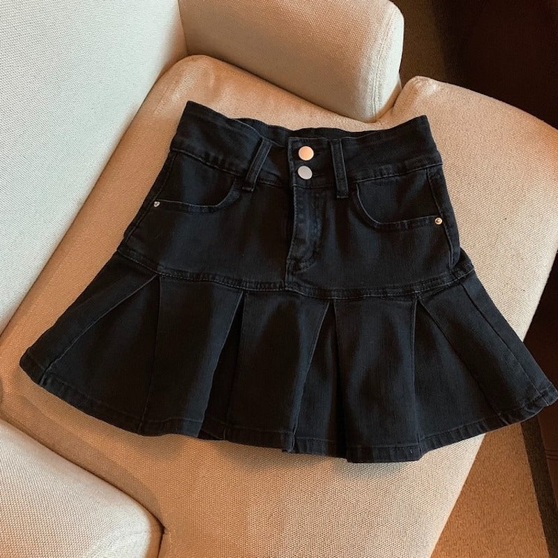 プリーツデニムミニスカート