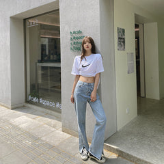 ハイウエストスリットフレアデニム