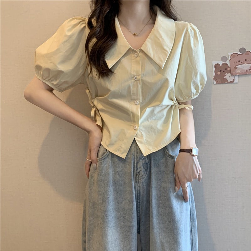 バブルスリーブシャツブラウス