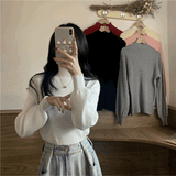 ハイネックシンプルリブトップス