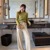 ハイネックリブライトトップス