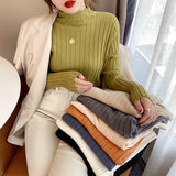 ハイネックリブライトトップス