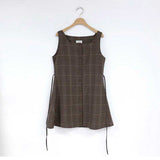 ロングパフブラウス&チェックワンピースSET