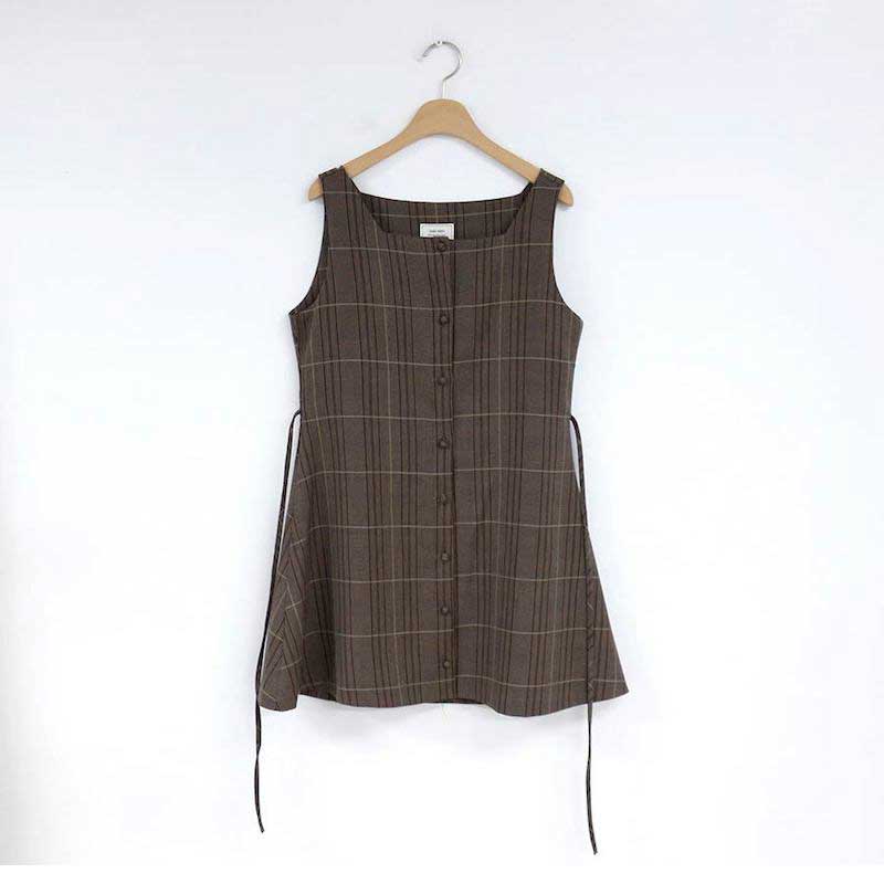 ロングパフブラウス&チェックワンピースSET