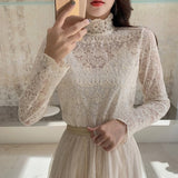 レースハイネックインナートップス