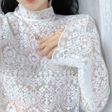 レースハイネックインナートップス