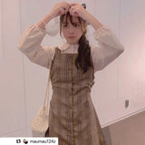 ロングパフブラウス&チェックワンピースSET