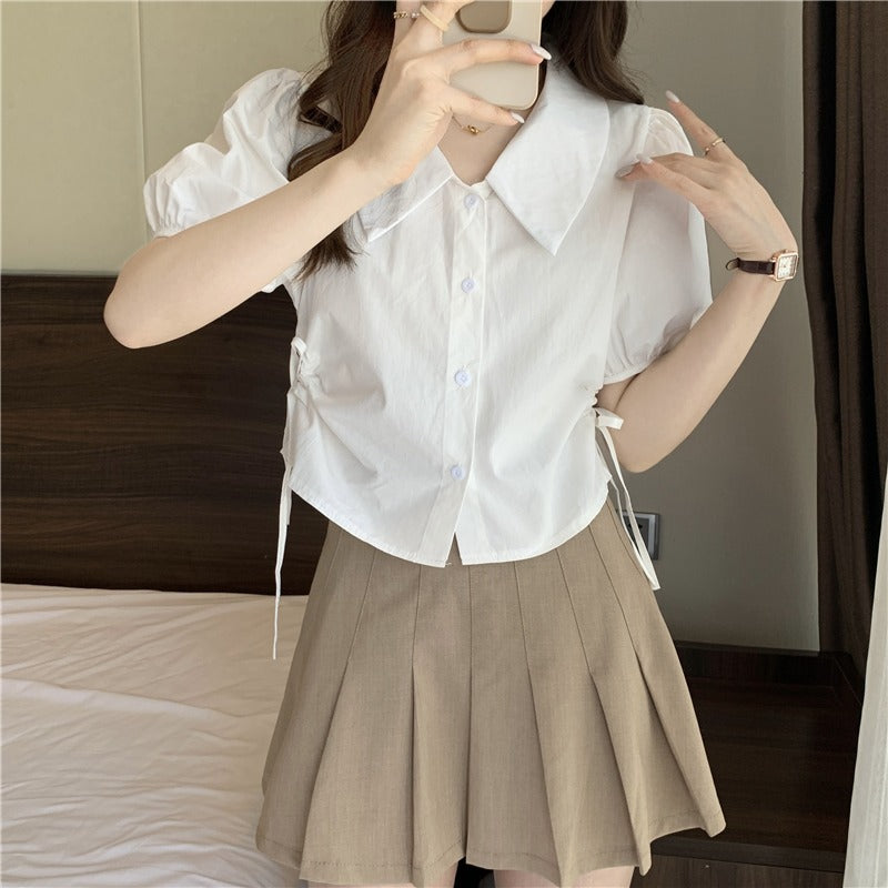 バブルスリーブシャツブラウス