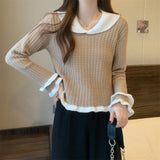 フリルカラーワッフルニット