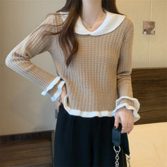 フリルカラーワッフルニット