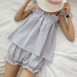 ショルダーリボンチェックルームウェア