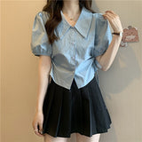 バブルスリーブシャツブラウス