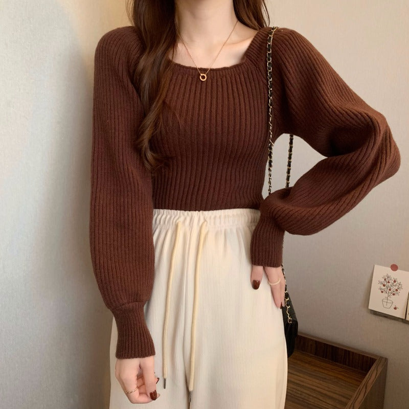 スクエアネックリブニット