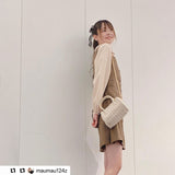 ロングパフブラウス&チェックワンピースSET