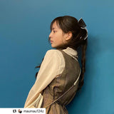 ロングパフブラウス&チェックワンピースSET