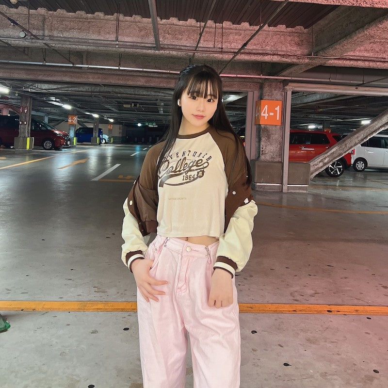 ブラウンクロップドロンT