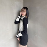 モノトーンフルジップニットトップス