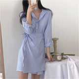 ブルーラップシャツワンピース