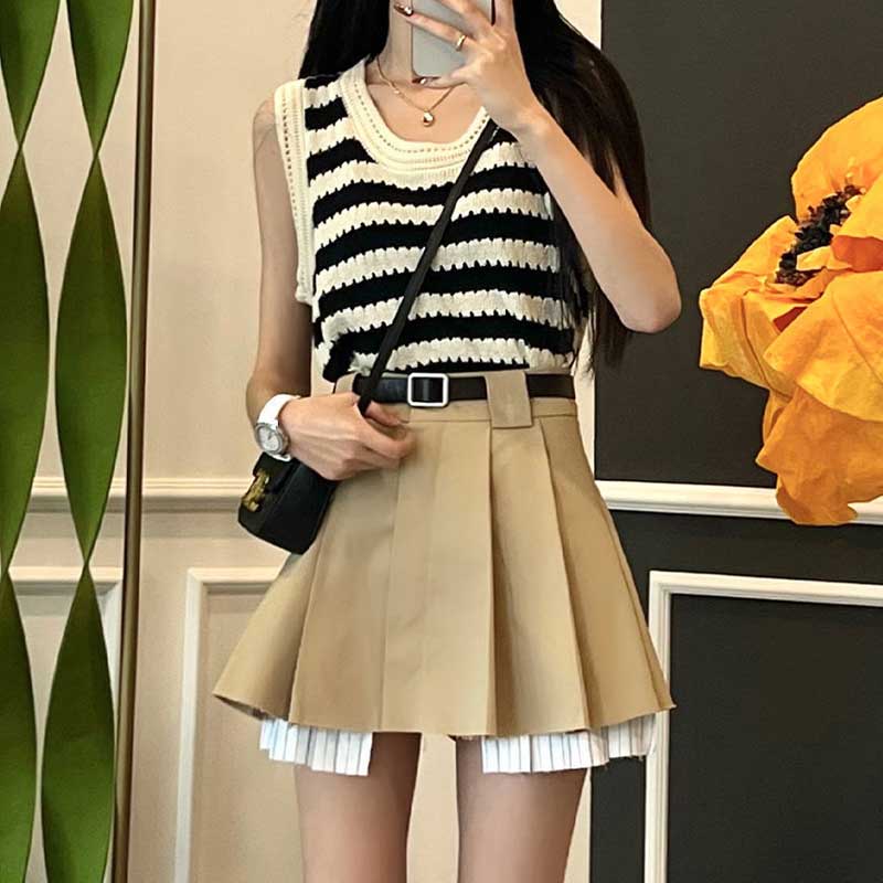 モノクロボーダーベスト&レイヤードスカートSET
