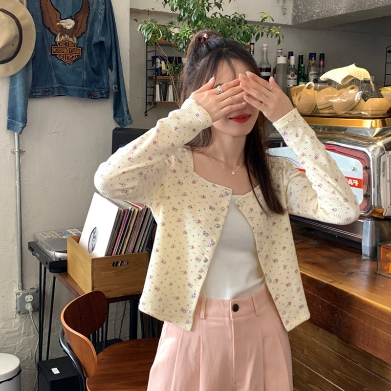 プチフラワースクエアネックカーディガン