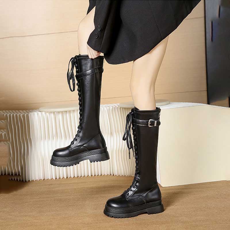 フラットレースアップロングブーツ