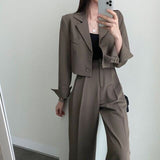 クロップドジャケット&タックパンツSET