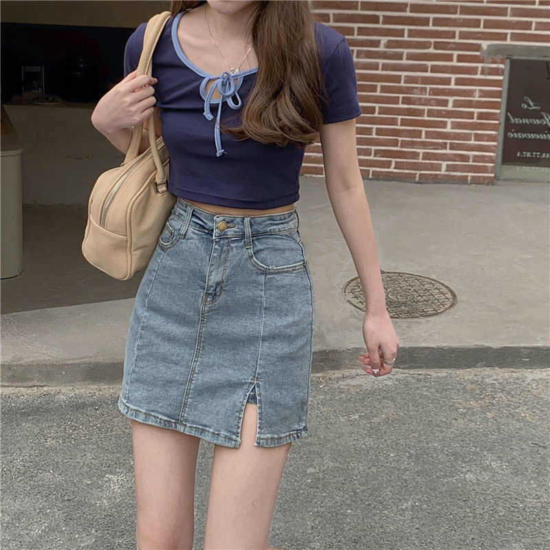 ワンスリットタイトデニムスカート