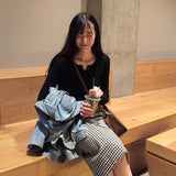 ボタンネックリブトップス