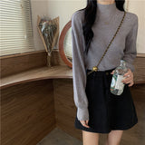 ハイネックシンプルリブトップス