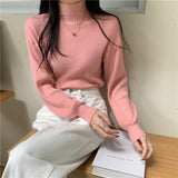 ハイネックシンプルリブトップス