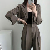 クロップドジャケット&タックパンツSET