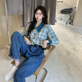 アクセントチェックデザイントップス